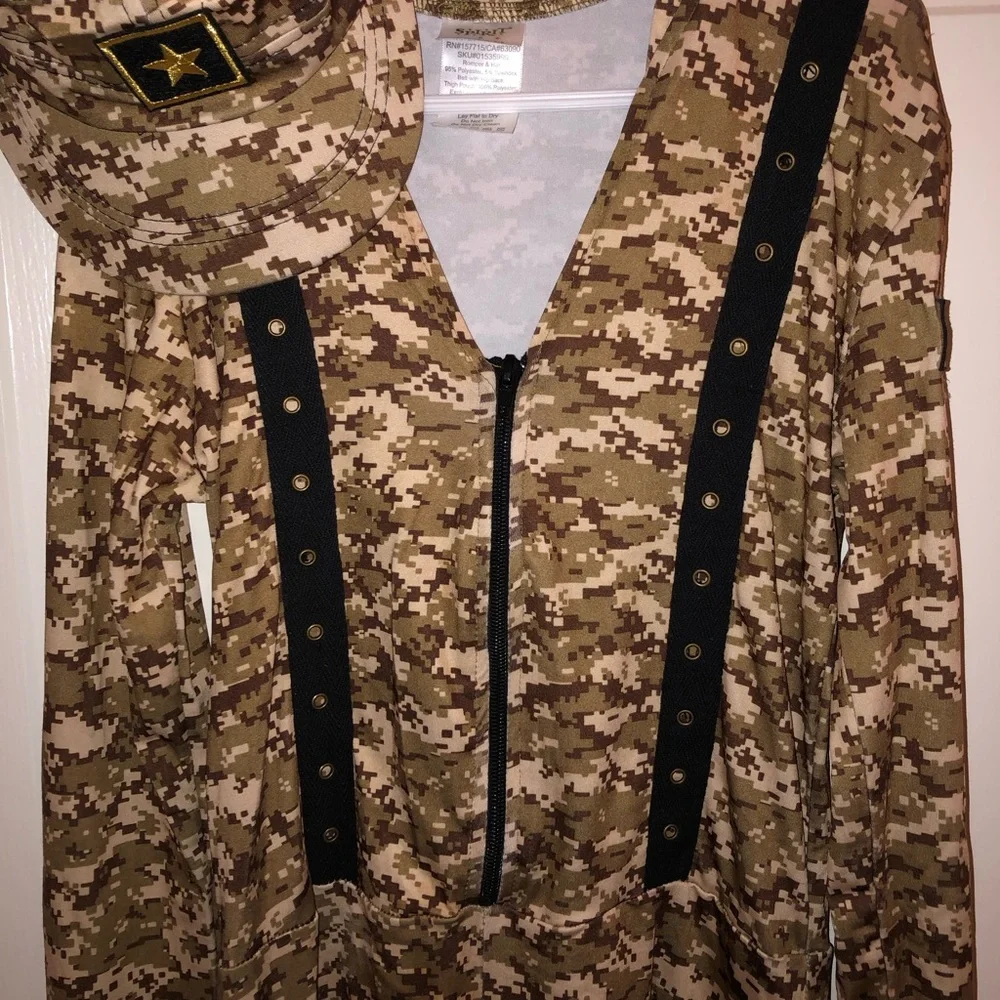 Girl’s Halloween Costume - Camo Military Romper with Hat and Fanny Pack.